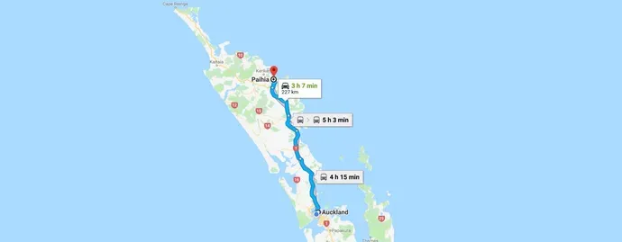 Auckland to Bay of Islands route